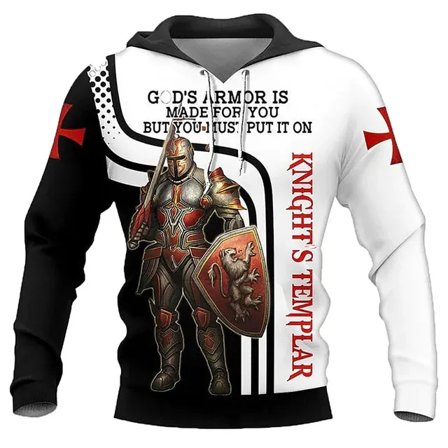 Christianartbag Clothing, Knight Templar Armor Jesus God Guard, Christian 3D T-Shirt, Christian 3D Hoodie, Christian 3D Sweater, Unisex 3D T-Shirt.