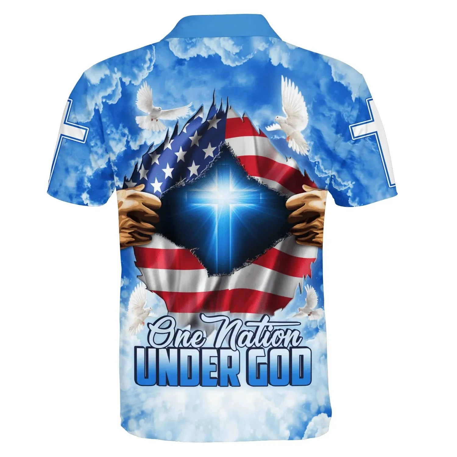 Christianartbag Polo Shirt, One Nation Under God Cross Polo Shirt, Christian Shirts & Shorts.