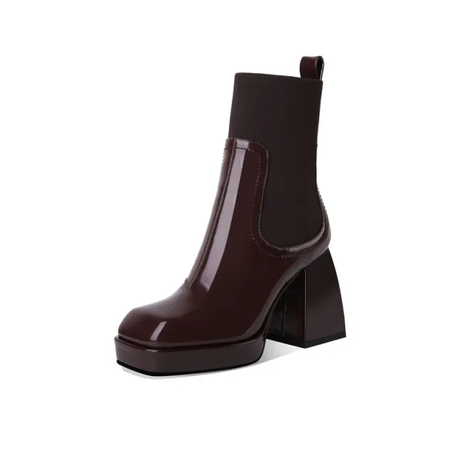 High Heel Chelsea Boots Square Toe Ladies Boots