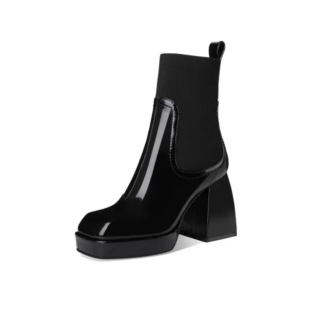 High Heel Chelsea Boots Square Toe Ladies Boots