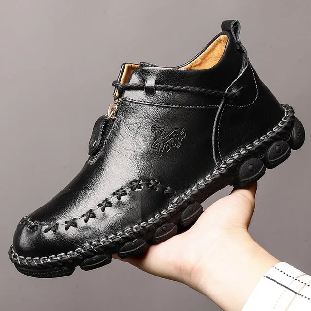 High Quality Genuine Leather Men Boots Fashion Zipper Shoes